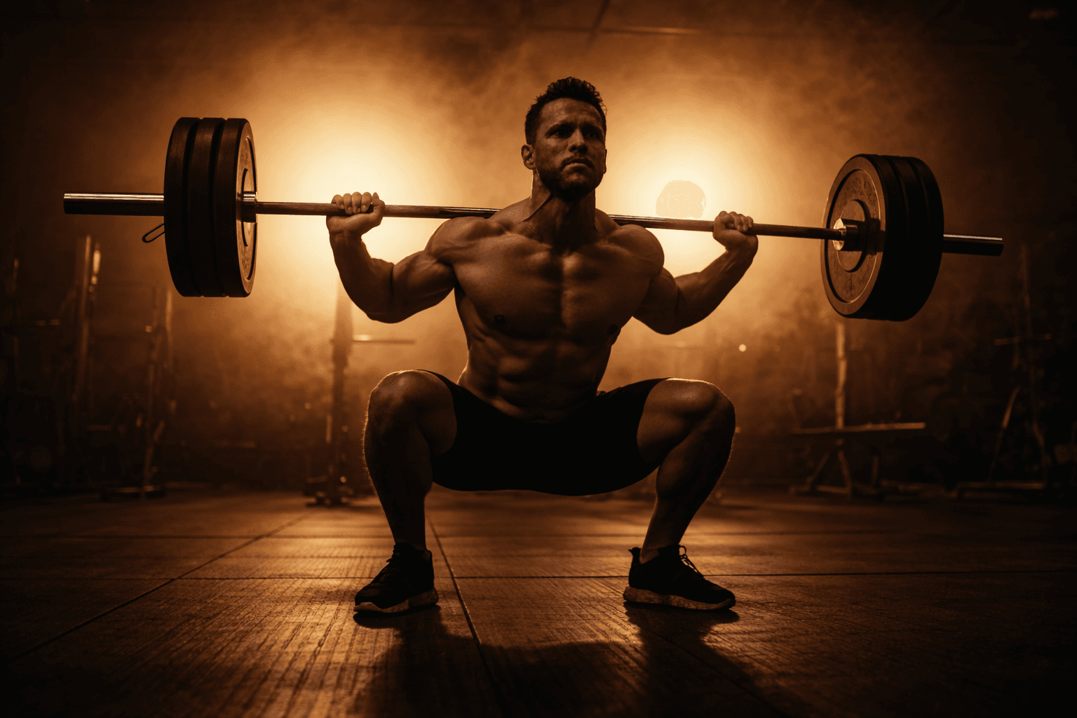 Ambiente de academia com iluminação âmbar — MuscleHyper
